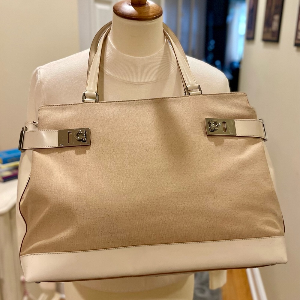 Salvatore Ferragamo canvas and leather Tote